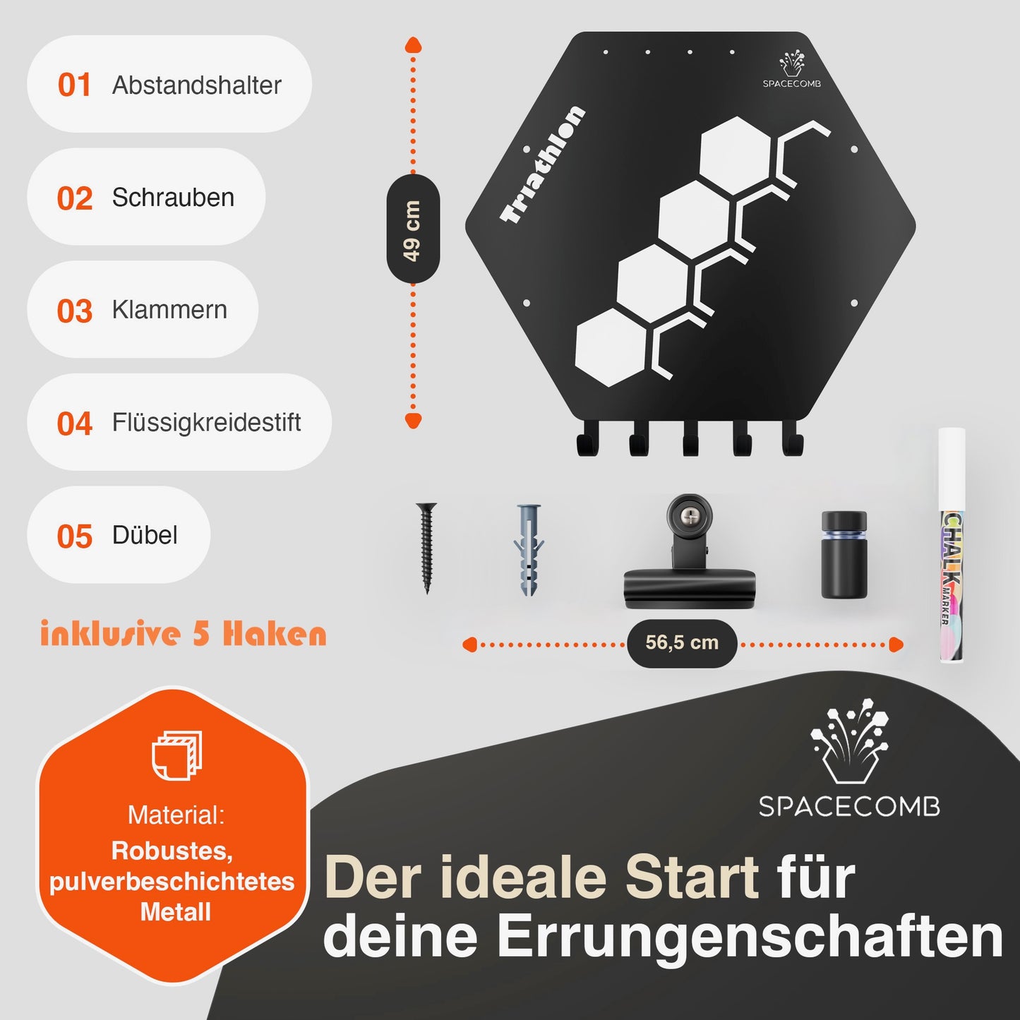 Medaillenhalter Bestzeiten inkl. 5 Haken