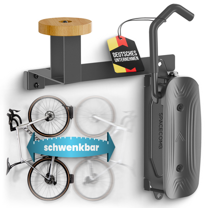 Schwenkbare Fahrradhalterung mit Helmhalter