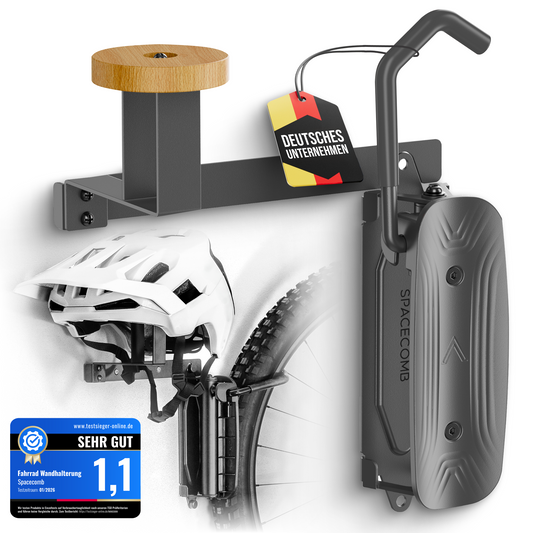 Schwenkbare Fahrradhalterung mit Helmhalter