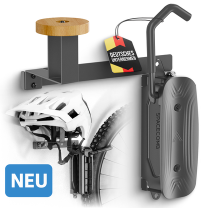 Schwenkbare Fahrradhalterung mit Helmhalter
